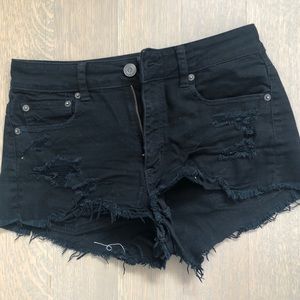 American eagle black denim ripped jean shorts 6
